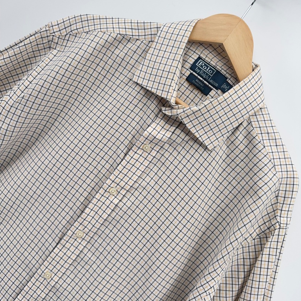 Polo Ralph Lauren Button Down Mens 18 36/37 Yellow Blue Check Regent Classic Fit